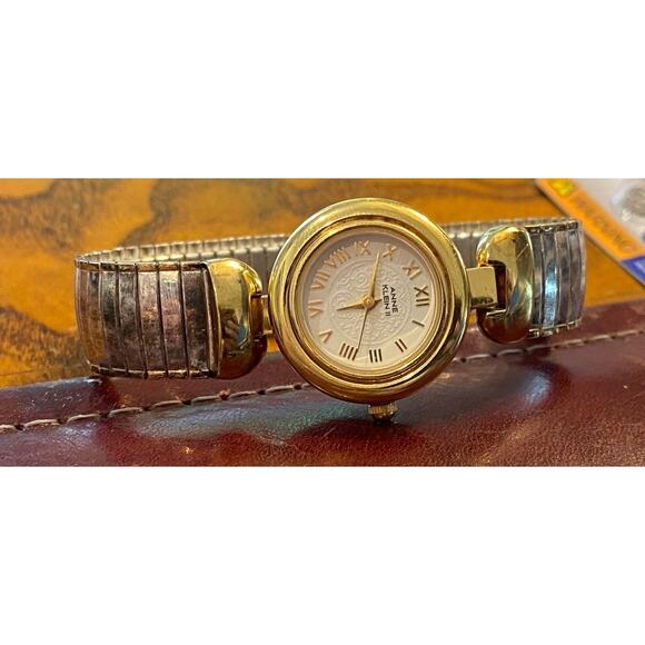 Women's 23mm Two Tone Anne Klein Watch, Expansion Band, Patterned Relief Face - Picture 2 of 3